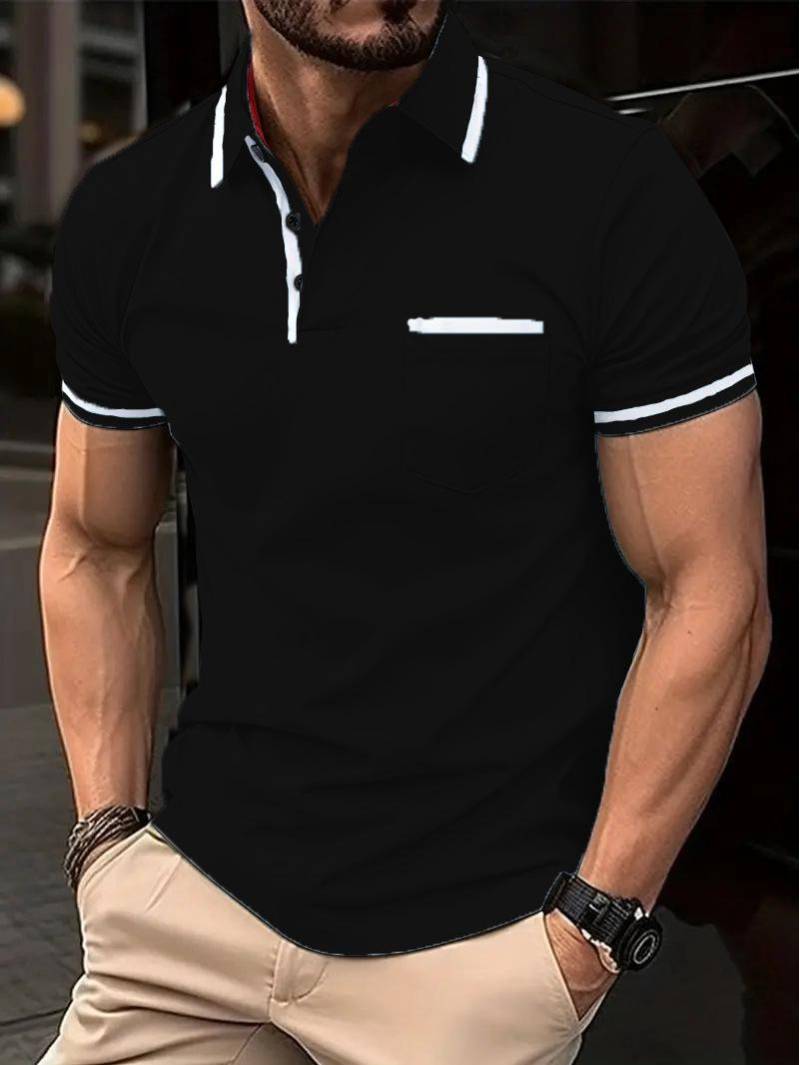 Herren Sommer Colorblock Poloshirt mit gedrucktem Logo - Lässiger europäischer & amerikanischer Stil L schwarz von Joom DACH