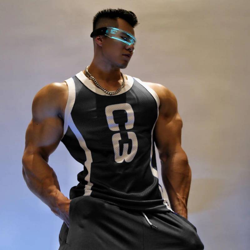 Herren Sommer Ärmellose Weste Musterdruck Lässige T-Shirts Locker Basketball Fitnessstudio Outdoor-Sporttops XXL schwarz von Joom DACH