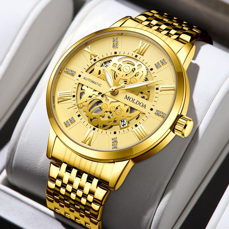 Herren Trendige Wasserdichte Automatische Mechanische Uhr mit Leuchtanzeige und Kalender von Joom DACH