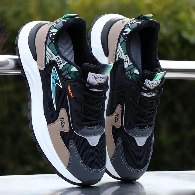 Herren Frühling und Herbst Schnür-Trend lässig bequem rutschfest Leder-Sneaker modische vielseitige Sport- und Freizeitschuhe 43 schwarz von Joom DACH