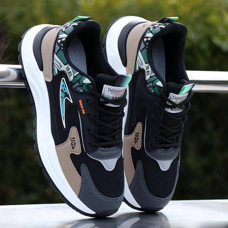 Herren Frühling und Herbst Schnür-Trend lässig bequem rutschfest Leder-Sneaker modische vielseitige Sport- und Freizeitschuhe 43 schwarz von Joom DACH