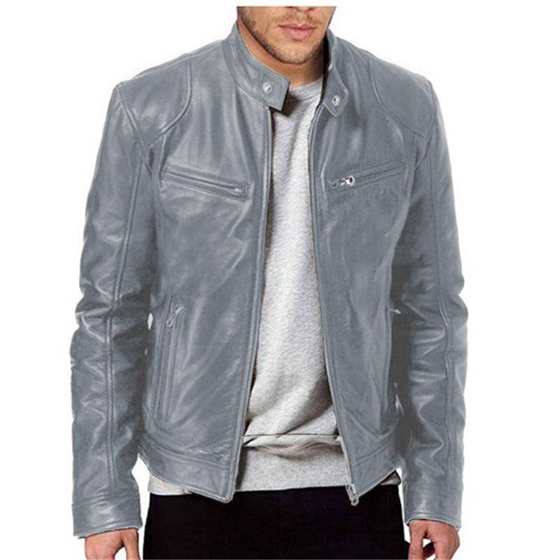Herren Lederjacke Jugend Stehkragen Punk Motorrad Lederjacke Stilvoll Langlebig Bequem Modische Oberbekleidung 9XL grau von Joom DACH