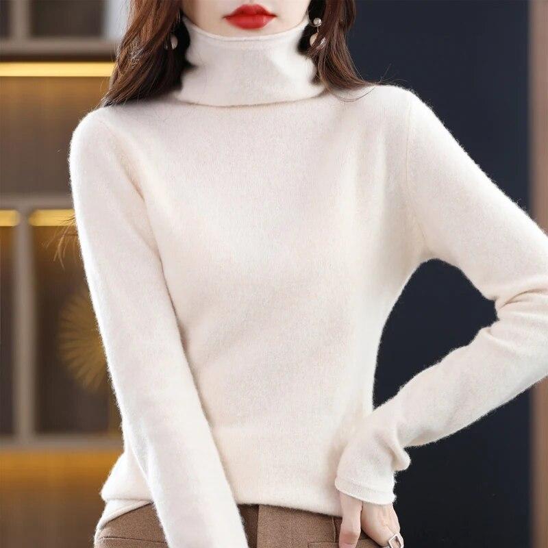 Merinowolle-Kaschmir-Pullover Damen-Pullover mit hohem Stehkragen, langärmlig, Winter-Strickpullover, weich, warm, hochwertiger Pullover, lässiges Strickoberteil XXL Merinowolle-Kaschmir-Pullover Damen-Pullover mit hohem Stehkragen, langärmlig, Winter-Strickpullover, weich, warm, hochwertiger Pullover, lässiges Strickoberteil XXL von Joom DACH