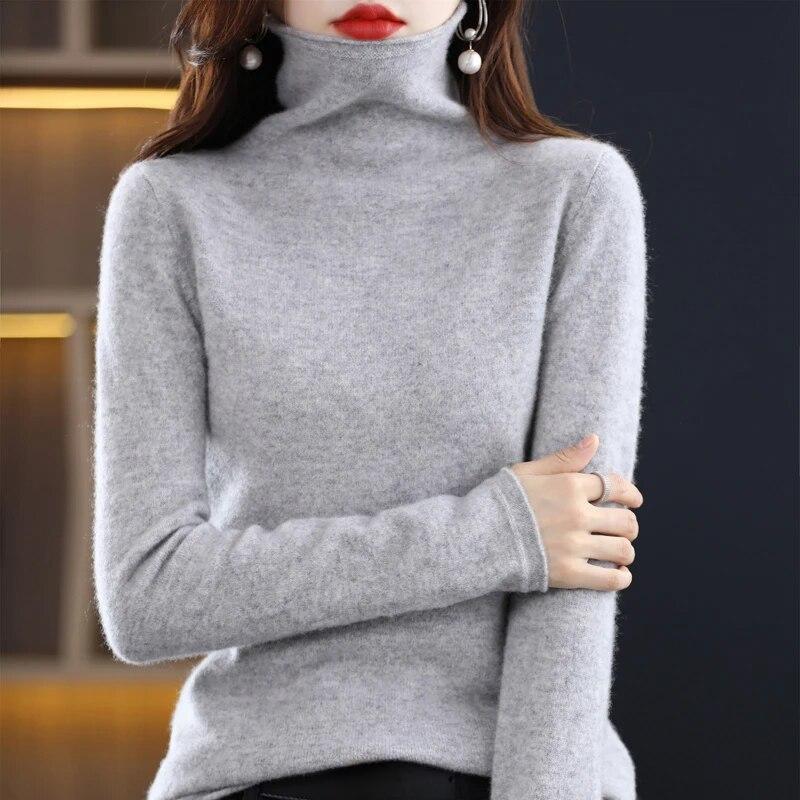 Merinowolle-Kaschmir-Pullover Damen-Pullover mit hohem Stehkragen, langärmlig, Winter-Strickpullover, weich, warm, hochwertiger Pullover, lässiges Strickoberteil XXL von Joom DACH