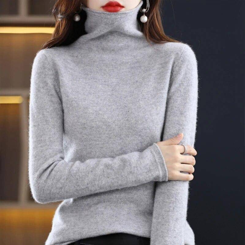 Merinowolle-Kaschmir-Pullover Damen-Pullover mit hohem Stehkragen, langärmlig, Winter-Strickpullover, weich, warm, hochwertiger Pullover, lässiges Strickoberteil XXL von Joom DACH