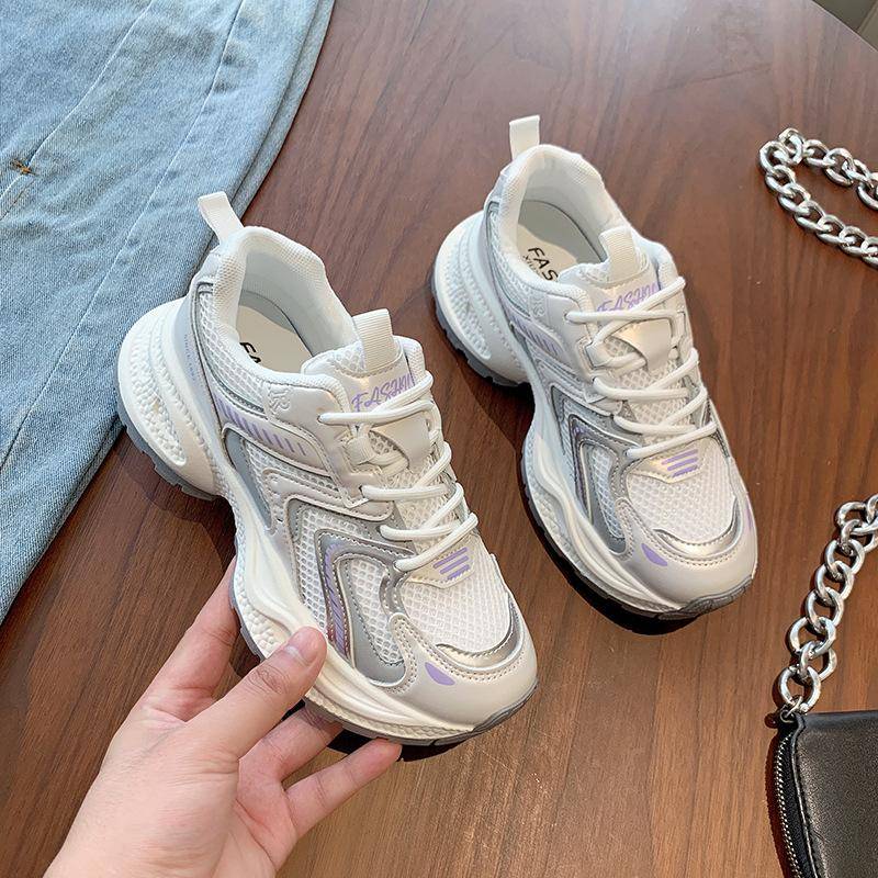 Mesh Atmungsaktiver Dünner Sneaker Damen Sommer Neu Dicke Sohle Erhöht Leicht Leder Lässige Daddy Schuhe 40 von Joom DACH