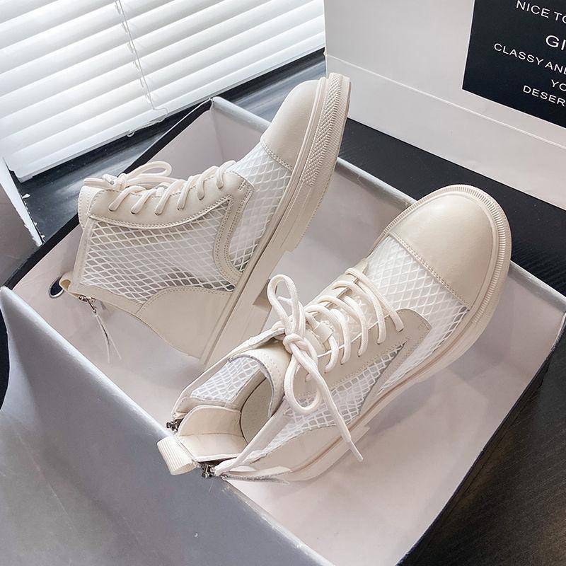 Mesh-Gaze, ausgehöhlte coole Stiefel, atmungsaktive, dünne Stiefeletten für Damen, kurze Sommerstiefel, Mesh-Stiefel im britischen Stil 40 beige von Joom DACH