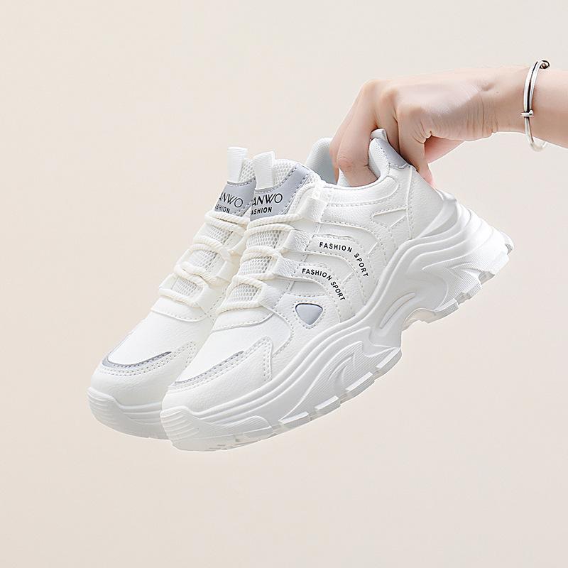 Mesh-Oberfläche Klobige Sneaker Damen Herbst Neu Atmungsaktiv Studentin Sneaker Erhöhen Freizeitschuhe 40 beige von Joom DACH