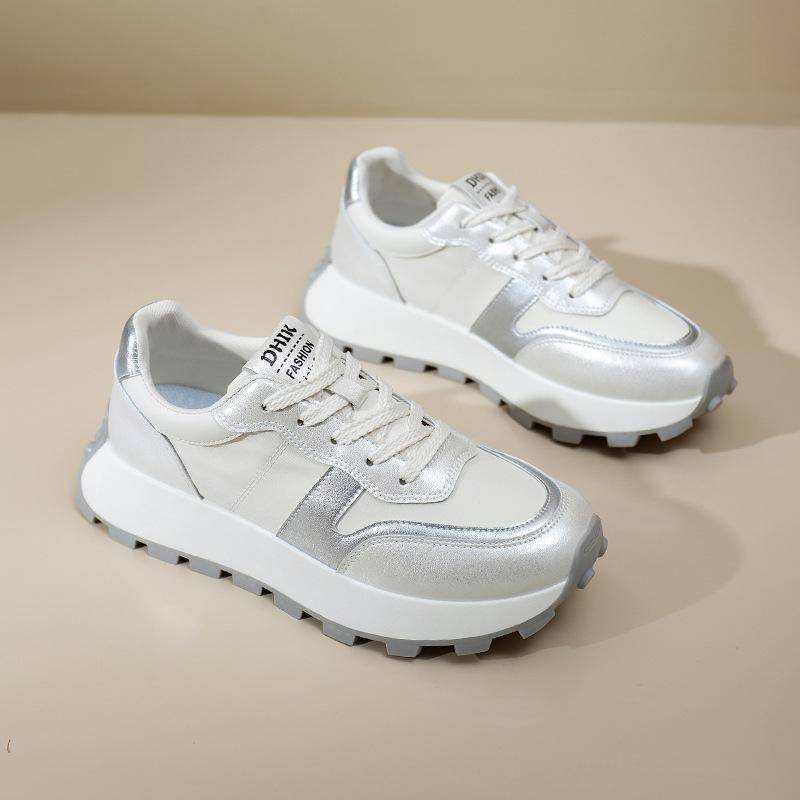 Mesh-Oberfläche Klobige Sneaker Damen Herbst Neu Atmungsaktiv Studentin Sneaker Erhöhen Freizeitschuhe 40 graue von Joom DACH