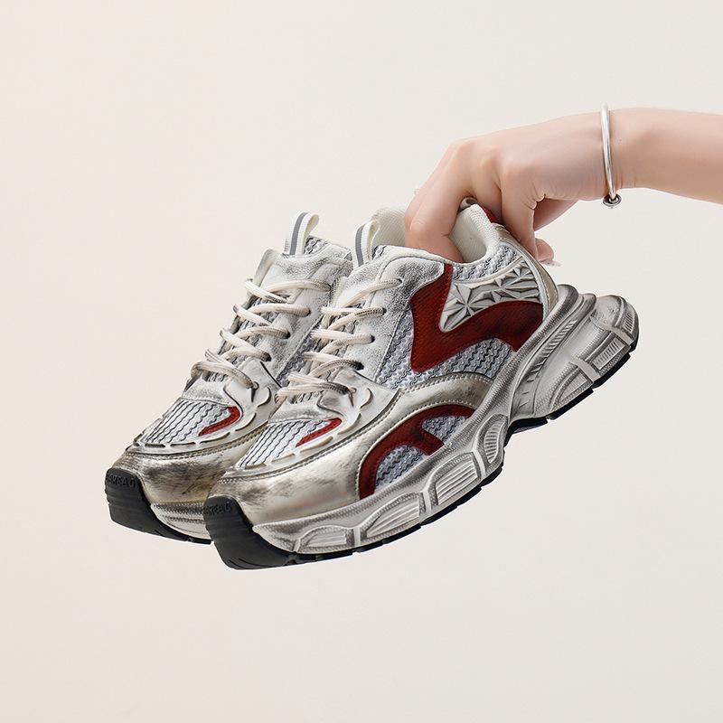 Mesh-Oberfläche Klobige Sneaker Damen Herbst Neu Atmungsaktiv Studentin Sneaker Erhöhen Freizeitschuhe 40 von Joom DACH