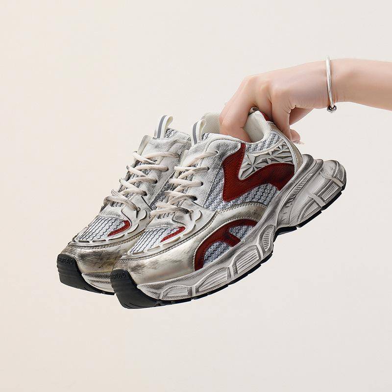 Mesh-Oberfläche Klobige Sneaker Damen Herbst Neu Atmungsaktiv Studentin Sneaker Erhöhen Freizeitschuhe 40 von Joom DACH