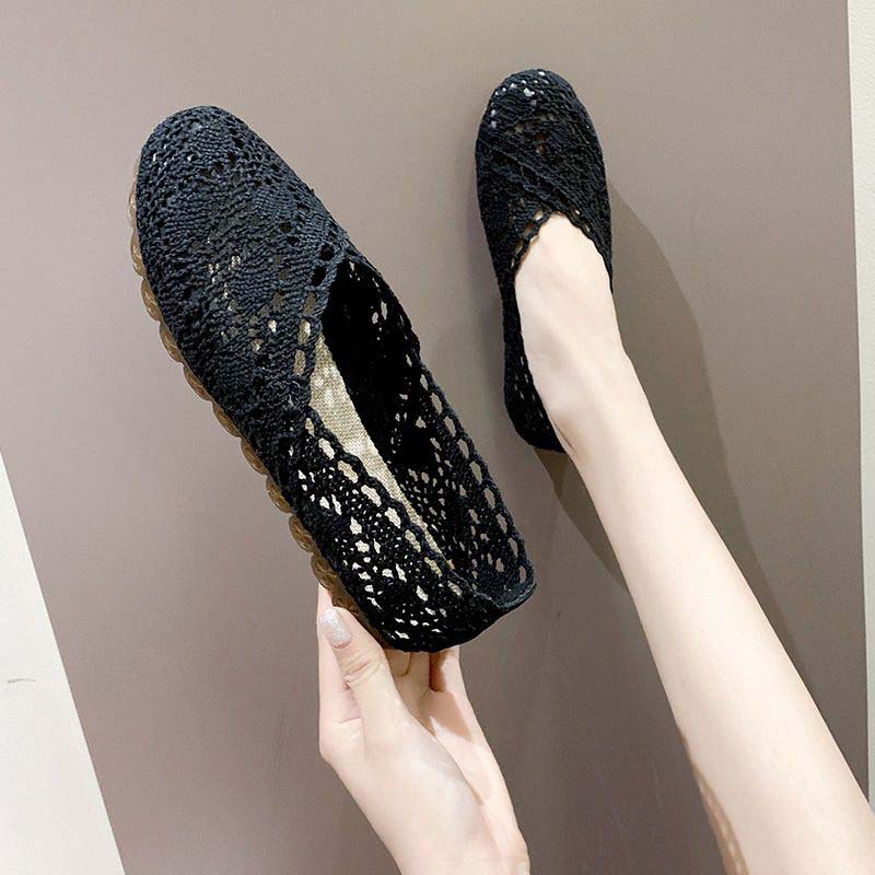 Mesh-Schuhe Atmungsaktive Mesh-Sandalen Damen Stoffschuhe Weiche Sohle Flache Sohle Schuhe Vintage Cut-out-Design Schlichter Casual-Style Frühling Sommer 39 schwarz von Joom DACH