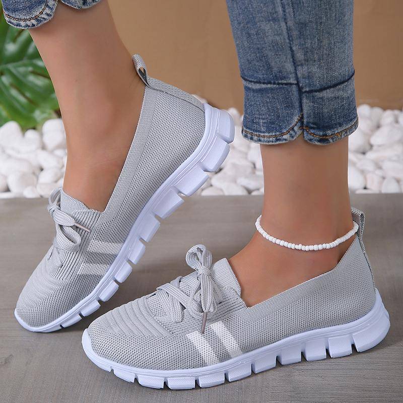 Mesh-Strickschuhe mit gestreiften Streifen für Damen 2024 Sommer Schnürschuhe Casual Sneakers Frau Atmungsaktive Halbschuhe mit weicher Sohle Plus Größe 43 43 graue von Joom DACH