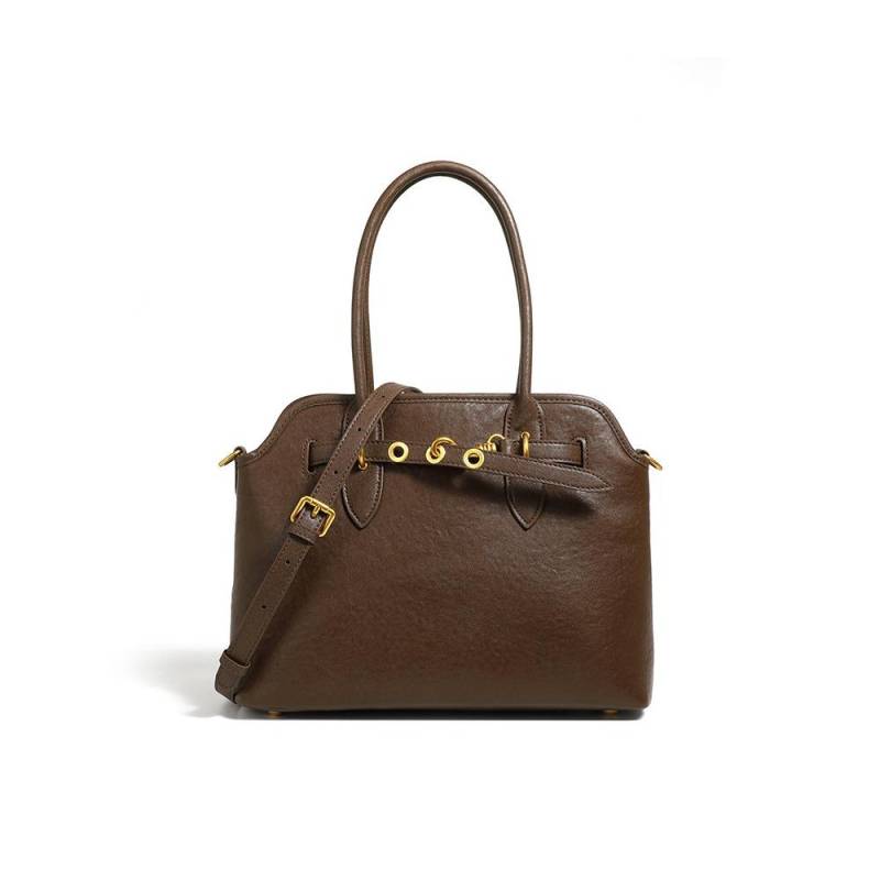 Messenger Bag aus Rindsleder Vielseitige Textur Schultertasche Großes Fassungsvermögen Tragbare Damentasche dunkelbraune von Joom DACH