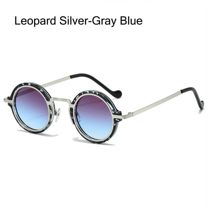 Metallrahmen Kleine Runde Sonnenbrille UV400 Schutz Brille Fahren Sonnenbrille für Damen & Herren Leopard Silver-Gray Blue von Joom DACH