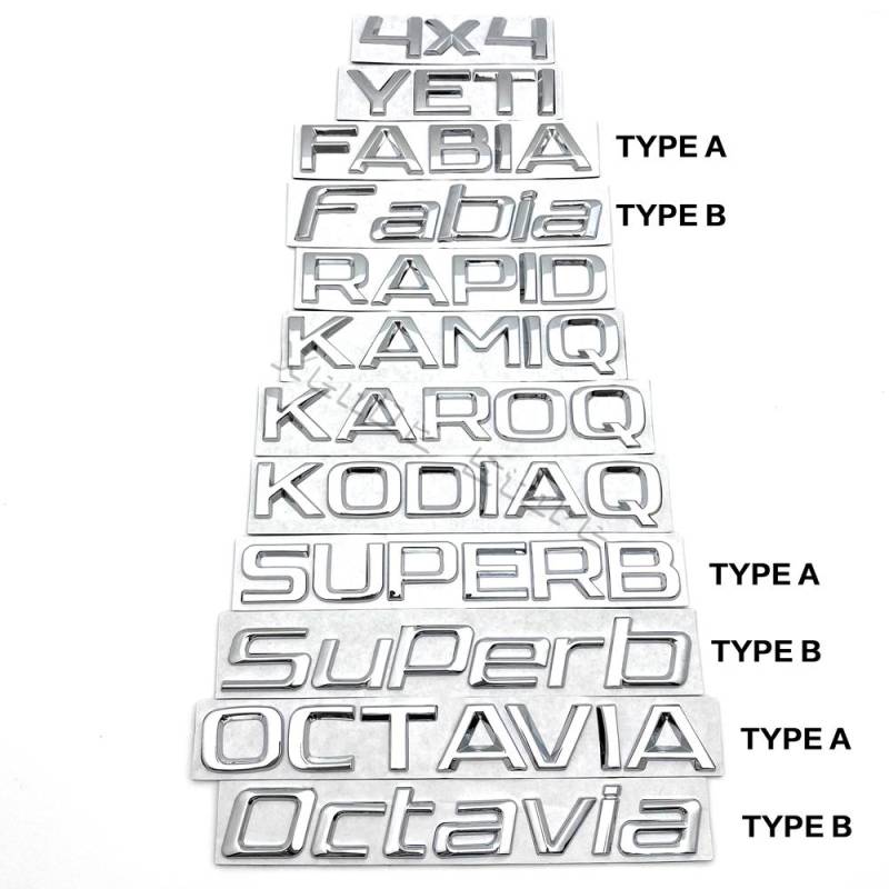 Metall Auto Buchstaben Hinten Stamm Aufkleber Emblem Abzeichen Aufkleber Für Skoda Octavia Superb RAPID FABIA KAMIQ KAROQ KODIAQ YETI 4X4 FABIA (TYPE A) silber von Joom DACH