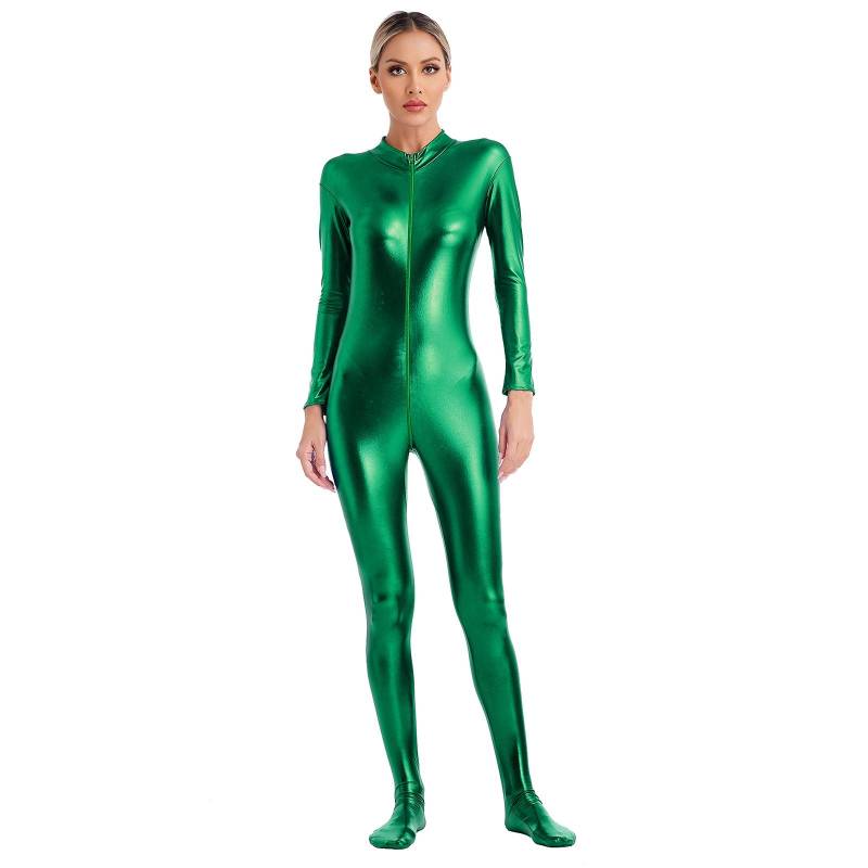 Metallic-Ganzkörper-Unitard für Damen mit Frontreißverschluss-Design für die Bühnenperformance XXL grün von Joom DACH