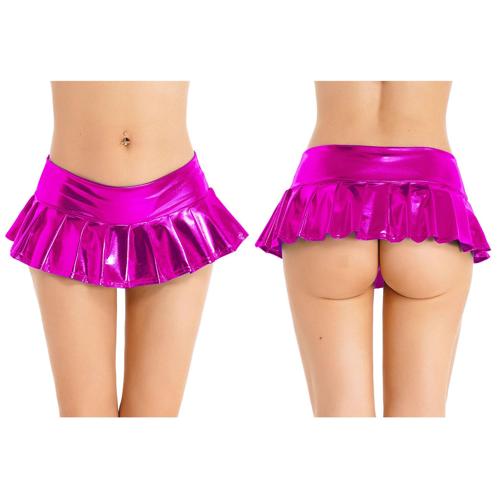 Metallisch glänzender Plissee-Minirock für Damen mit niedrigem Bund, Nachtclub-Tanz-Performance-Kostüm One Size heißes rosa von Joom DACH