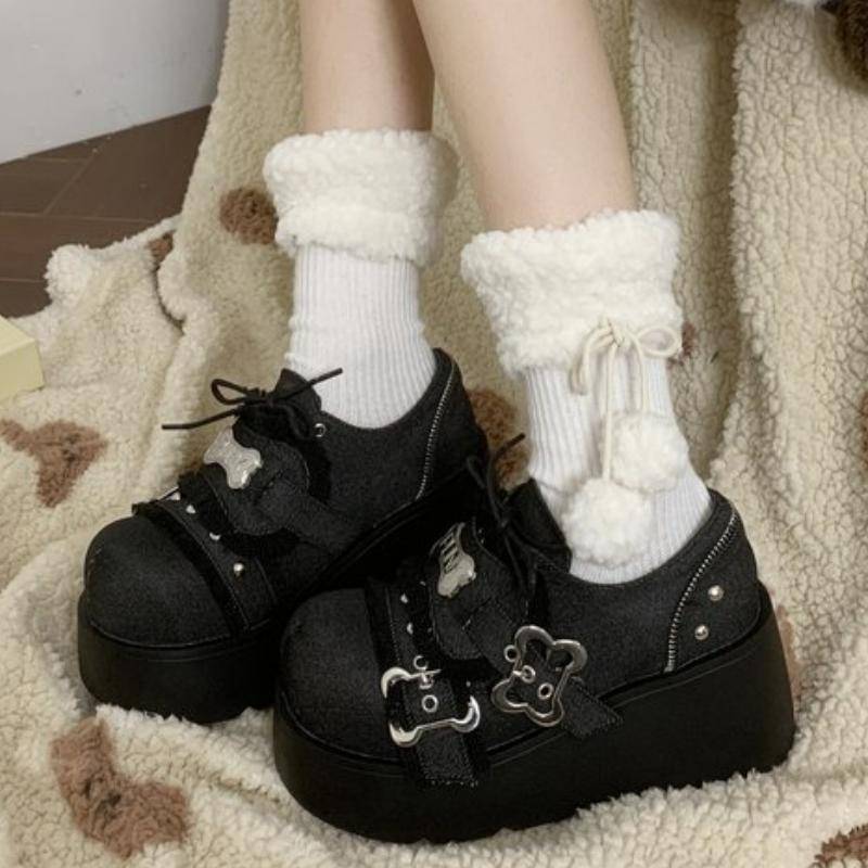 Metallkette Lackleder Punk Pumps Damen Schnürschuhe Designer Chunky Plateauschuhe Frau Schwarz Gothic Lolita Schuhe 40 schwarz von Joom DACH