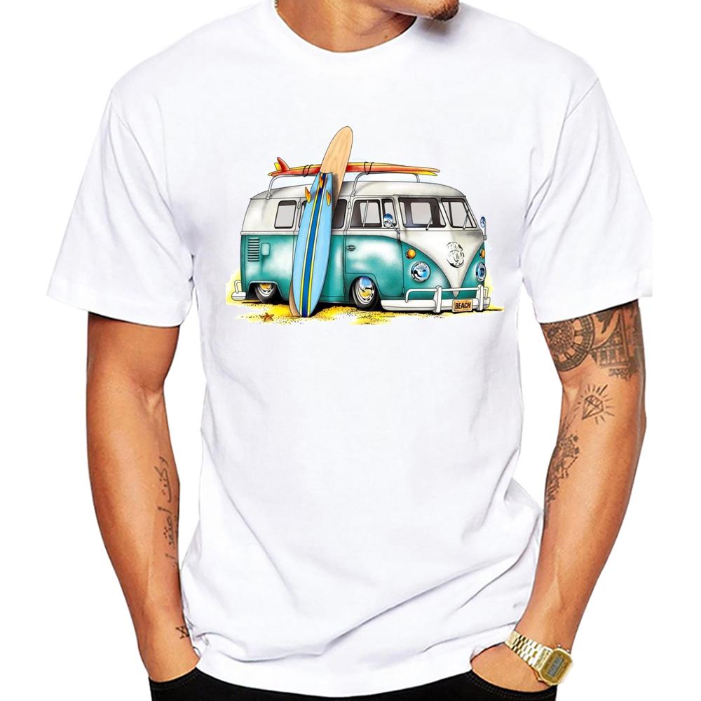 Miami Beach Szene Autos Männer T-Shirt Grafik Vintage Strandbus Surf Sport Stoff Retro Surfbrett Oberteile SUP Fans Jungen T-Shirts L von Joom DACH