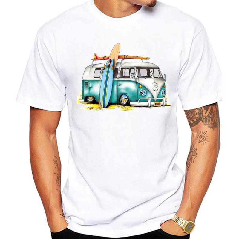 Miami Beach Szene Autos Männer T-Shirt Grafik Vintage Strandbus Surf Sport Stoff Retro Surfbrett Oberteile SUP Fans Jungen T-Shirts L von Joom DACH