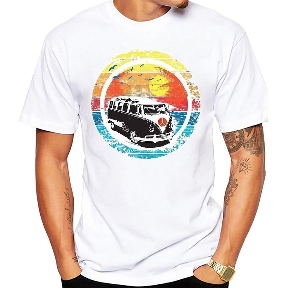Miami Beach Szene Autos Männer T-Shirt Grafik Vintage Strandbus Surf Sport Stoff Retro Surfbrett Oberteile SUP Fans Jungen T-Shirts L von Joom DACH