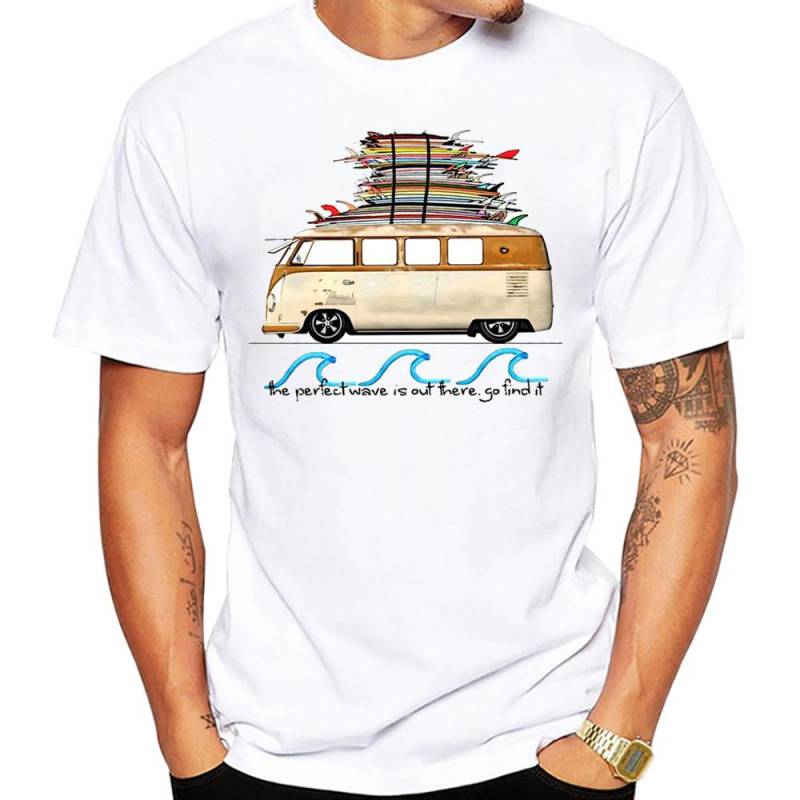 Miami Beach Szene Autos Männer T-Shirt Grafik Vintage Strandbus Surf Sport Stoff Retro Surfbrett Oberteile SUP Fans Jungen T-Shirts L von Joom DACH