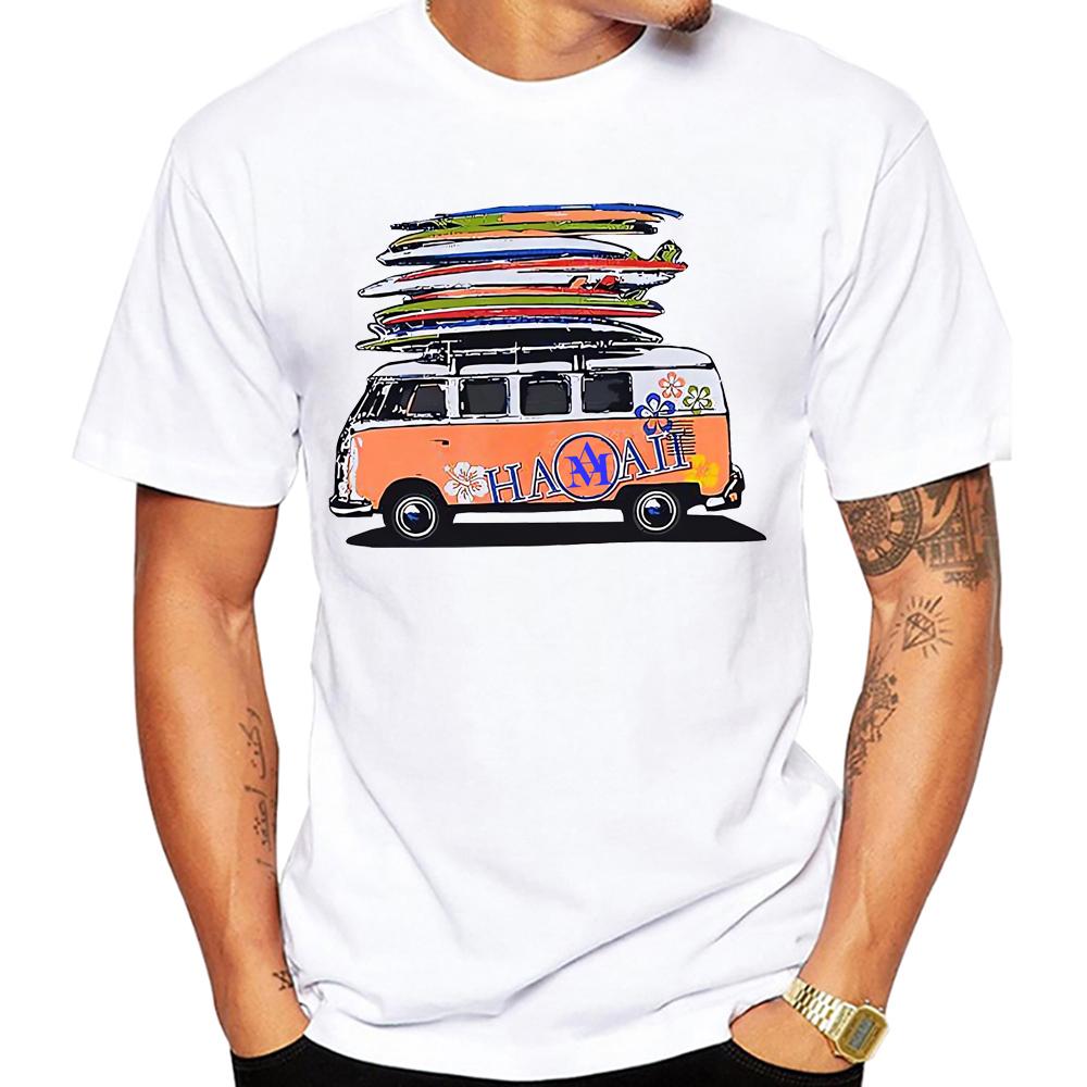 Miami Beach Szene Autos Männer T-Shirt Grafik Vintage Strandbus Surf Sport Stoff Retro Surfbrett Oberteile SUP Fans Jungen T-Shirts L von Joom DACH