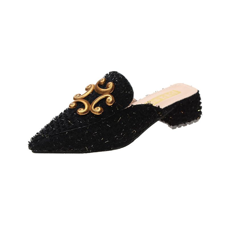 Miaoguan Neue Winter Klar Damen Hausschuhe Kunstpelz Pantoletten Slides Frauen Schuhe Bogen Knoten Spitzschuh Quadratische Mittel Heels Schuh Frau 39 35 schwarz von Joom DACH