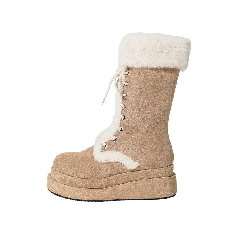 Miaomao Schneestiefel für Damen Herbst und Winter Neue Creme Dicke Unterseite Fleece-gefüttert Thermo-Mittelrohr Ritter 40 khaki von Joom DACH