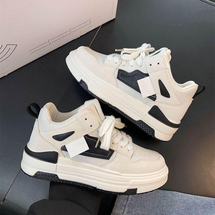 Mid-Top-Sneakers für Damen im Winter, neue Muffin-Sneakers mit weicher Unterseite, farblich passende Schnürschuhe, lässige weiße Schuhe für Damen 40 von Joom DACH
