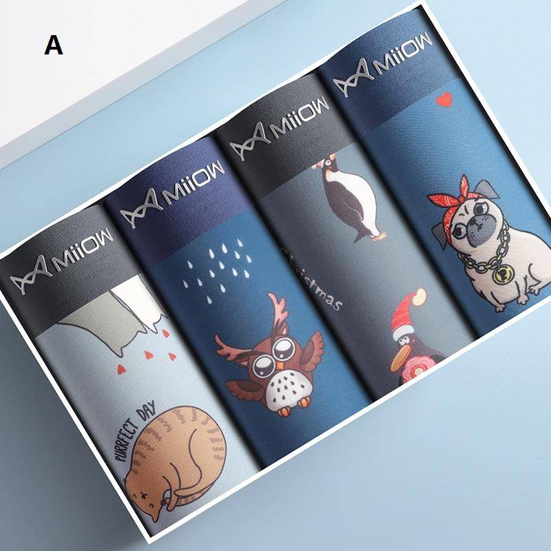 MiiOW 4Pcs Tier Druck Männer Unterwäsche Boxer Shorts Jugend Baumwolle Männer Boxershorts Atmungsaktive Unterhose Dessous Männliche Höschen XXL von Joom DACH