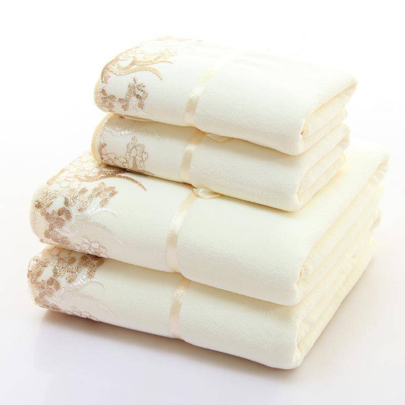 Mikrofaser Handtuch Set Luxus Spitze Bestickt Badetuch Geschenkset Gesichtstuch Badetuch Schnelltrocknend Frotteehandtücher 70X140cm-1PCS beige von Joom DACH