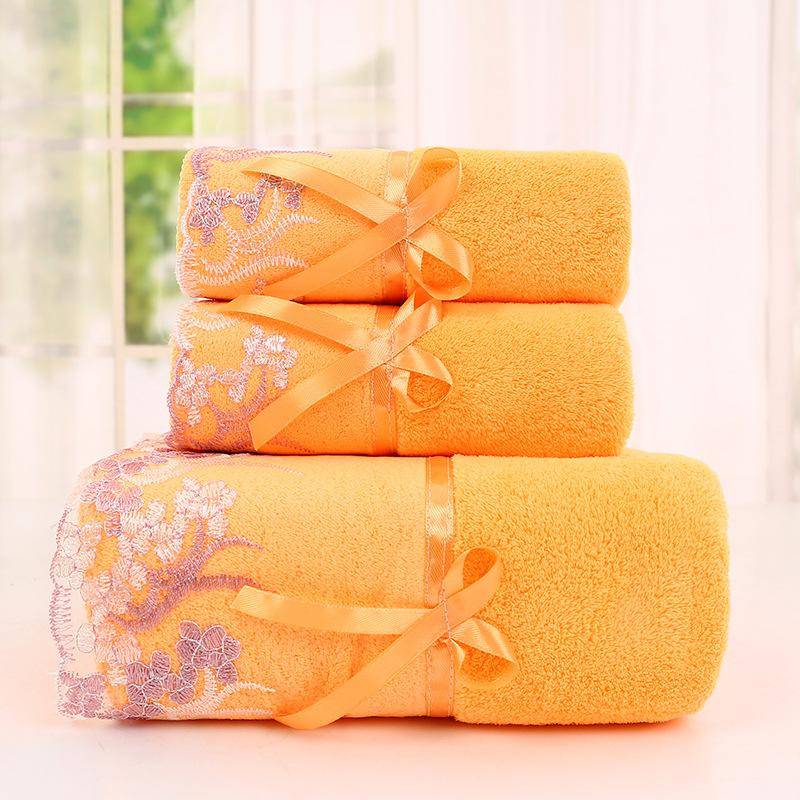 Mikrofaser Handtuch Set Luxus Spitze Bestickt Badetuch Geschenkset Gesichtstuch Badetuch Schnelltrocknend Frotteehandtücher 70X140cm-1PCS orange von Joom DACH