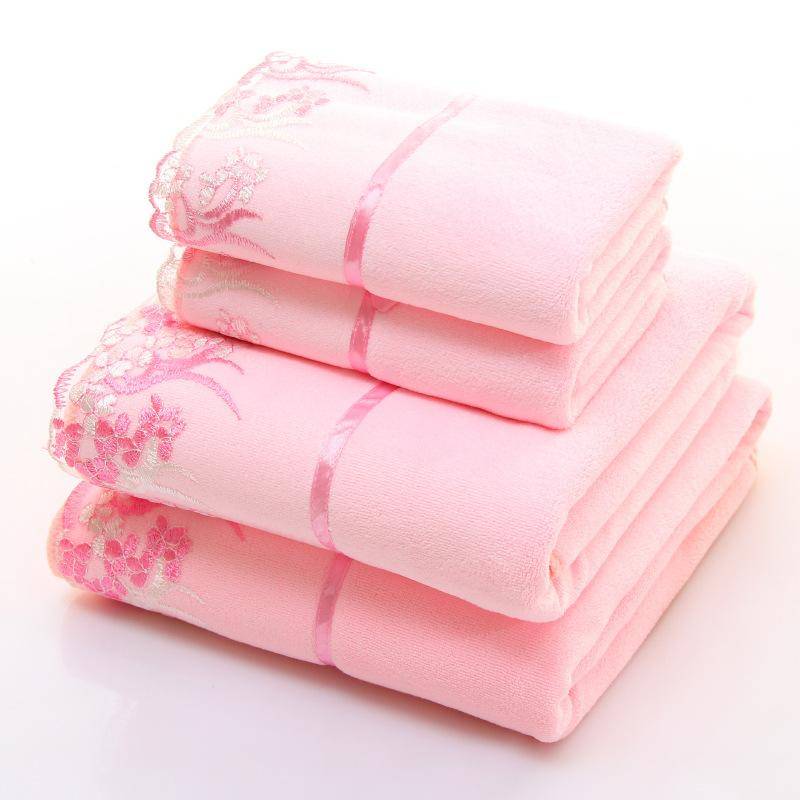 Mikrofaser Handtuch Set Luxus Spitze Bestickt Badetuch Geschenkset Gesichtstuch Badetuch Schnelltrocknend Frotteehandtücher 70X140cm-1PCS rosa von Joom DACH
