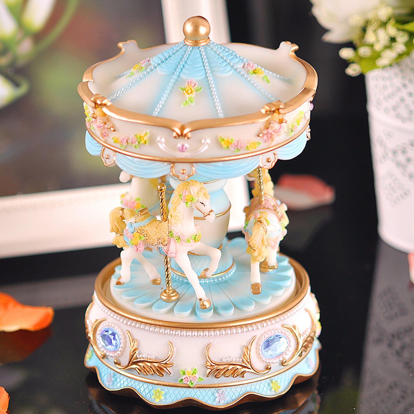 Mini-Karussell-Uhrwerk-Spieluhr, bunte LED-Karussell-Spieluhr, Geschenk für Freundin, Kinder, Kinder blau von Joom DACH