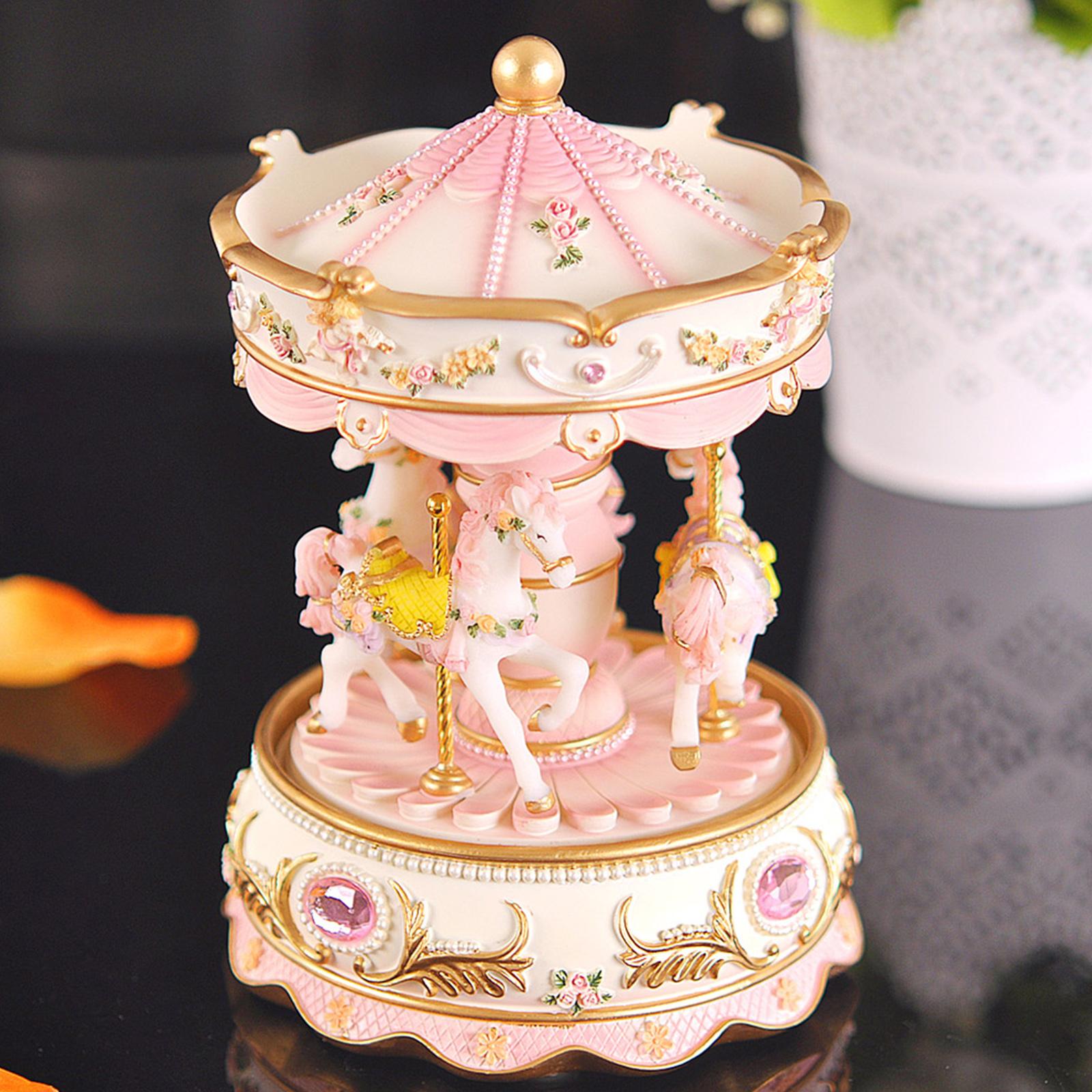 Mini-Karussell-Uhrwerk-Spieluhr, bunte LED-Karussell-Spieluhr, Geschenk für Freundin, Kinder, Kinder rosa von Joom DACH