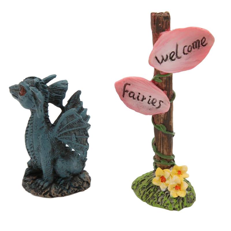 Miniatur Drachen Wegweiser Statuen Set Kunstharz Feenstatue Zubehör für Garten Rasen von Joom DACH