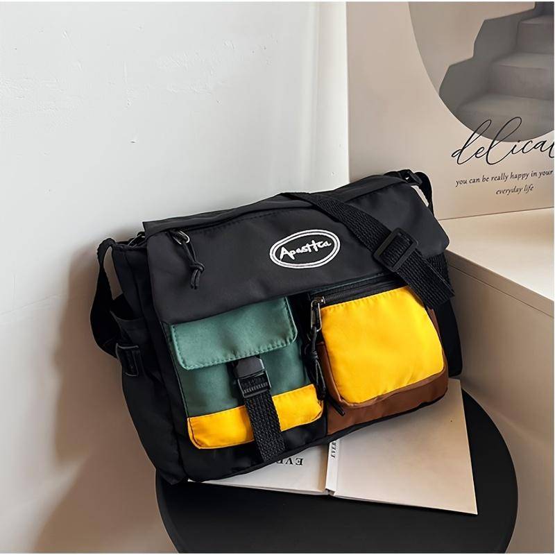 Minimalistische, modische Umhängetasche aus Canvas mit großem Fassungsvermögen für Männer und Frauen, vielseitige Umhängetasche schwarz von Joom DACH