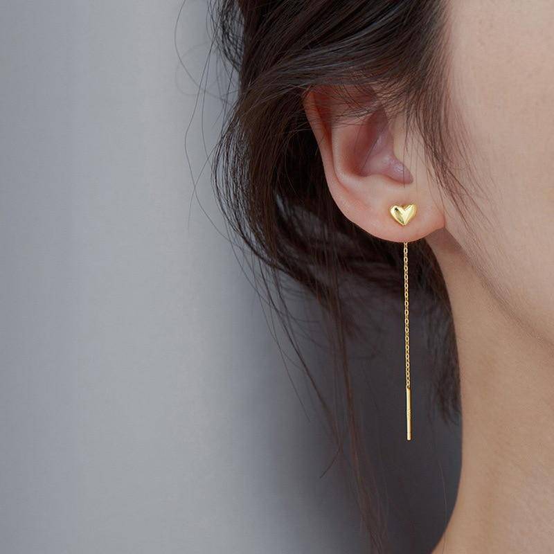 Minimalistische Herz Lange Quaste Ohrringe Gold Silber Farbe Kleine Liebe Ohr Linie Piercing Ohrringe Koreanische Lange Kette Ohrringe Frauen gold von Joom DACH