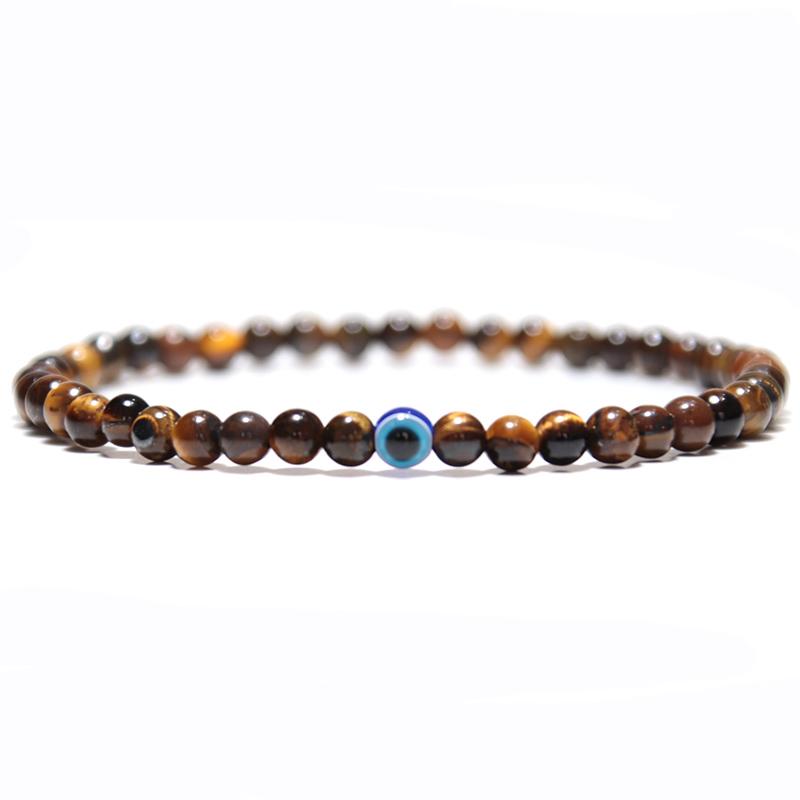 Minimalistisches Evil Eye Armband für Männer und Frauen, 4 mm Naturstein, Tigeraugen-Armband, Yoga-Schmuck, Pulsera Hombre von Joom DACH
