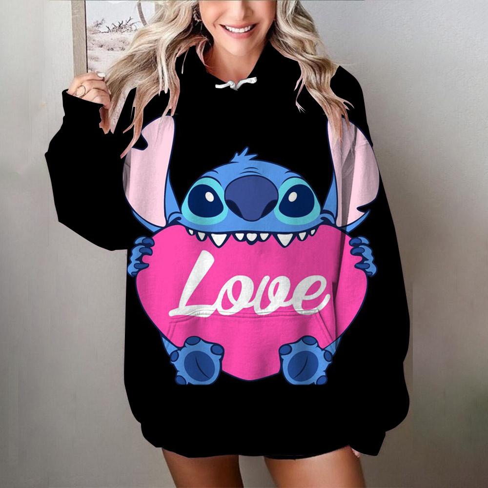 Miniso 2025 Stitch Damen-Hoodies 3D Niedlicher Cartoon-Print Frau Langarm Mode-Hoodies Streetstyle Herbst/Winter Neuer Pullover 6XL von Joom DACH
