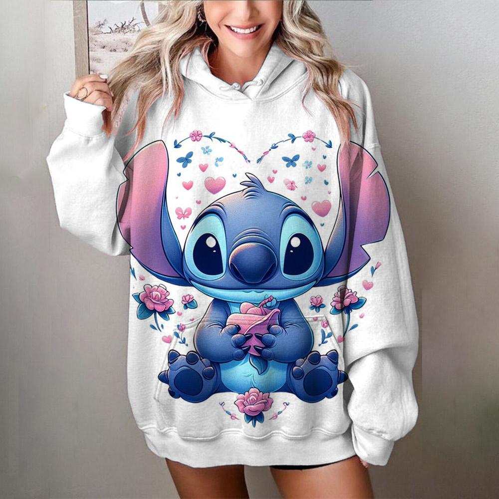 Miniso 2025 Stitch Damen-Hoodies 3D Niedlicher Cartoon-Print Frau Langarm Mode-Hoodies Streetstyle Herbst/Winter Neuer Pullover S von Joom DACH