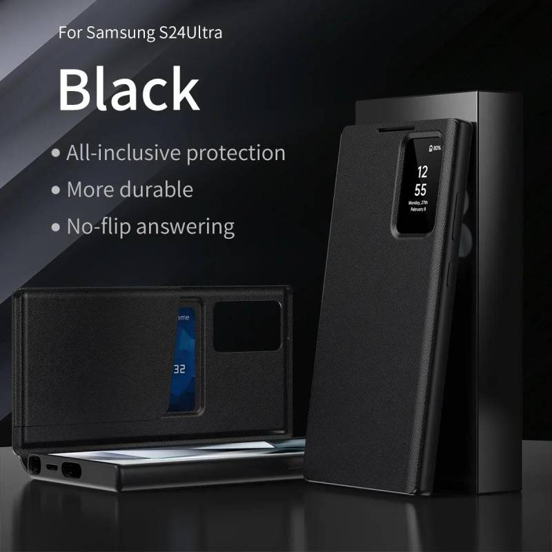 Mit BOX Smart View Windows Wallet Flip Case für Samsung Galaxy S25/S24/S23/S22 Ultra Plus Kartentasche Stoßfeste Abdeckung For Galaxy S25&With Packet Box schwarz von Joom DACH