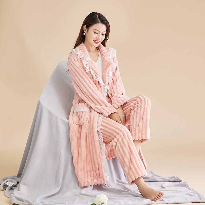 Mit Taschen Bequeme Pyjama-Sets Home Clohtes Winter Warm Thickened Plüsch Pyjama-Sets Frauen Langarm Frauen Fuzzy Pyjama XL rosa von Joom DACH