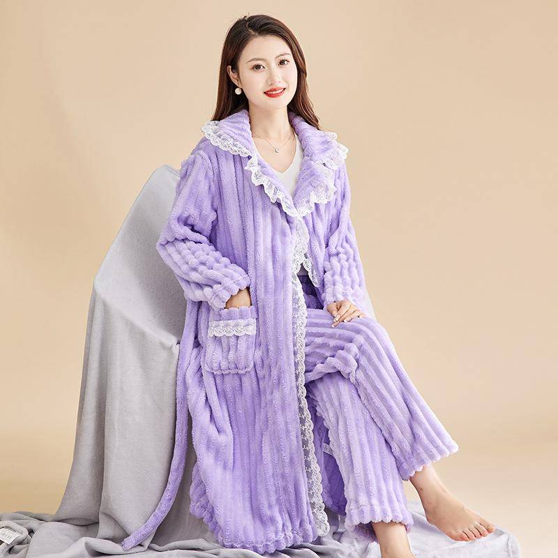 Mit Taschen Bequeme Pyjama-Sets Home Clohtes Winter Warm Thickened Plüsch Pyjama-Sets Frauen Langarm Frauen Fuzzy Pyjama XL violett von Joom DACH