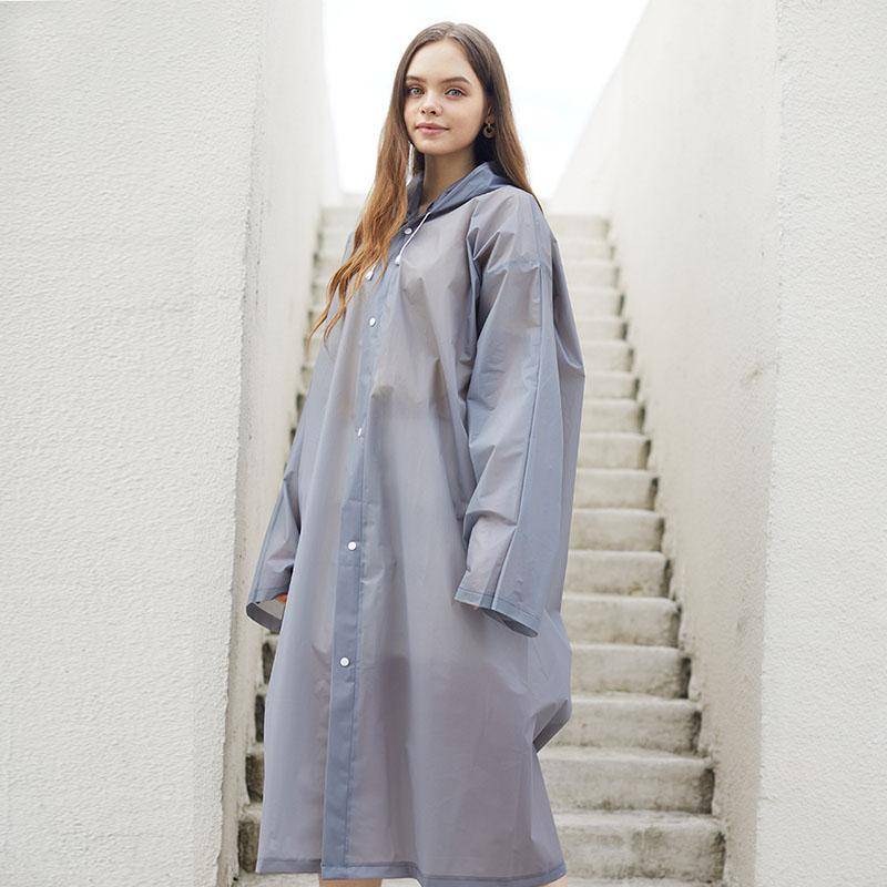 Mit kapuze Ponchos Transparent Regenmantel EVA Frauen Männer Outdoor Reise Regen Abdeckung Wasserdicht Camping One Size grau von Joom DACH