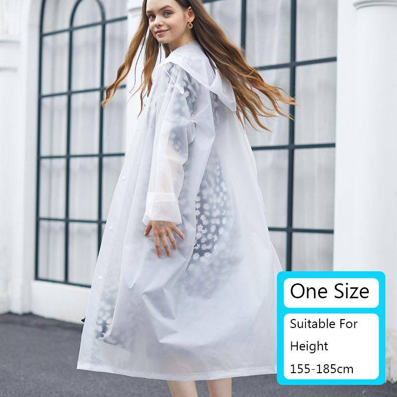 Mit kapuze Ponchos Transparent Regenmantel EVA Frauen Männer Outdoor Reise Regen Abdeckung Wasserdicht Camping One Size weiß von Joom DACH