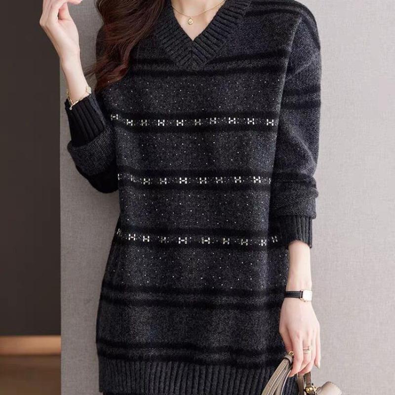 Mittel und Lang Großer Pullover Damen Herbst und Winter Neu Lässiger Stil mit Verdicktem Strickpullover Lockeres Oberteil M von Joom DACH