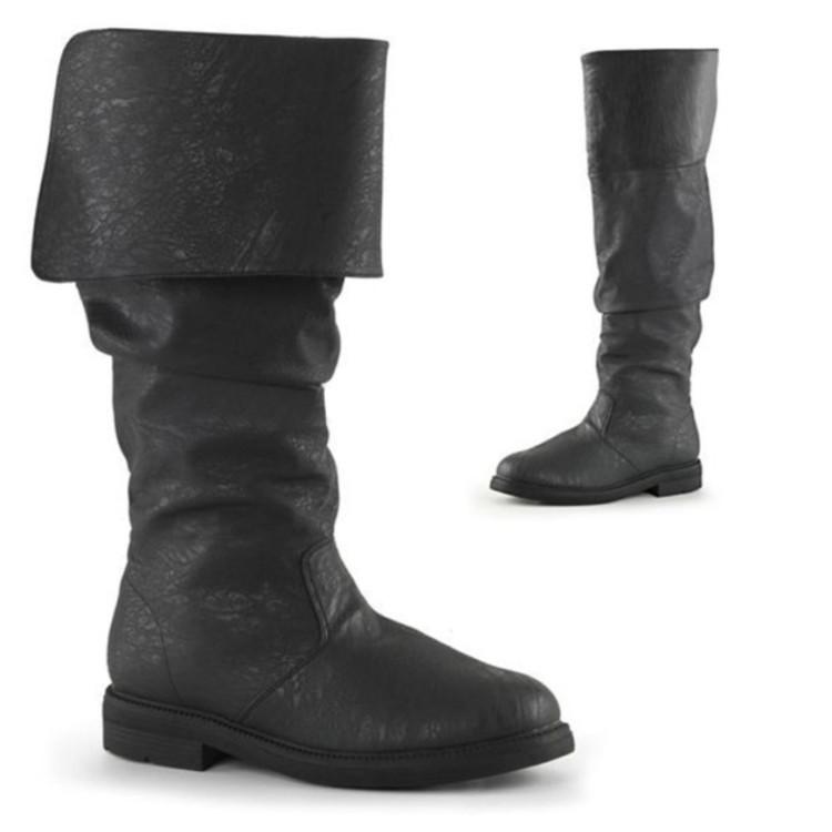 Mittelalterliche Herren-Damen-Schuhe Kniehohe Stiefel Flache Herrenstiefel Retro Cowboy Schwarz Braun Cosplay-Stiefel 48 schwarz von Joom DACH